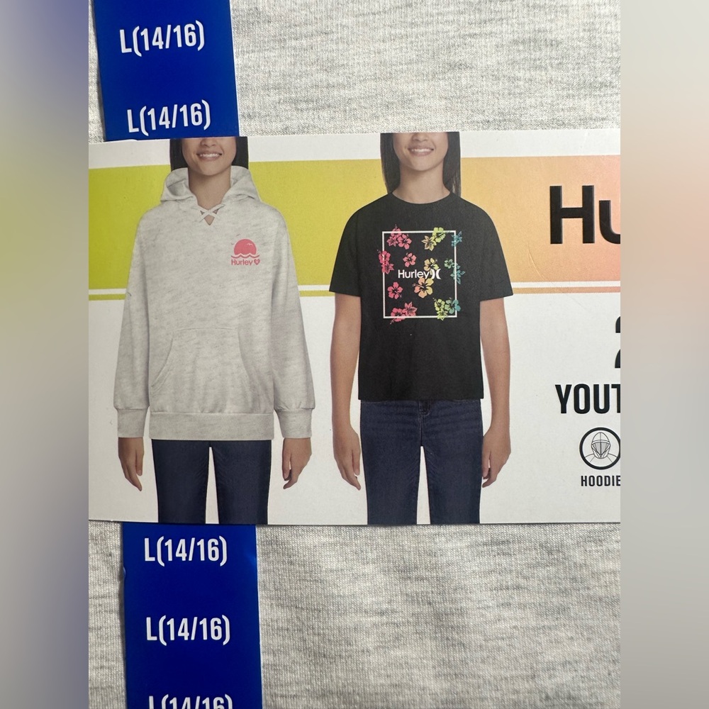 Hurley Youth Girls Hoodie & Tee (2‎ Pcs Set) Gray, Multicolor, Large (14/16) NEW - Picture 3 of 6